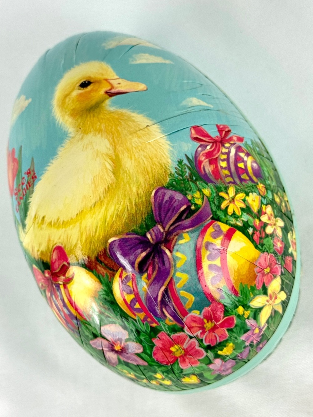 Vintage Sees Candy Easter Egg Decorative Paper Mache Duckling Eggs Ribbons EUC